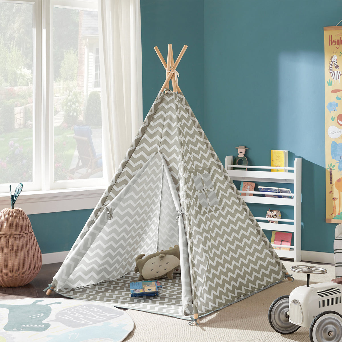 Relaxdays Tenda indiana bambini cameretta casetta degli indiani da 3 anni  interno esterno HLP: 155 x 125 x 125 cm grigio