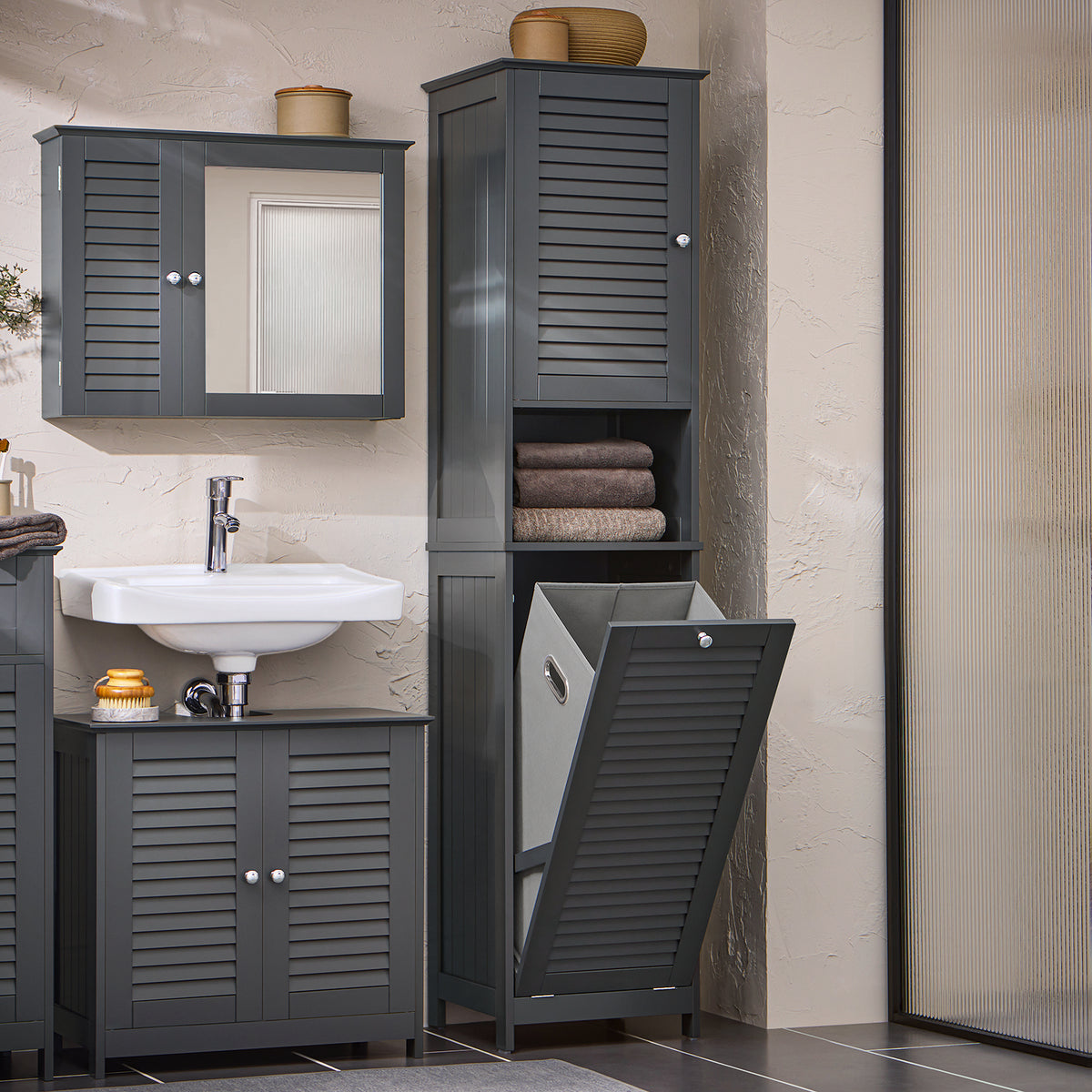 Colonna Bagno Mobile SoBuy, 78x38x90 Cm, Con 1 Cesto Grande E 2 Cestini Estraibili - Armadietto Salvaspazio Per Bucato