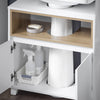 SoBuy BZR148-W Mobile Sottolavabo per Bagno Mobiletto Salvaspazio Armadietto con Anta e 2 Ripiani, Design Bianco-Legno, Ideale per Lavandino, Arredo Bagno Componibile 60x30x61 cm