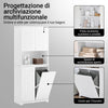 SoBuy BZR150-W Mobiletto Bagno Salvaspazio con Portabiancheria Colonna Alta 170 cm con 2 Ante, Ripiano Aperto e Cesti Estraibili Armadietto Bagno per Lavanderia Bianco