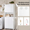SoBuy BZR150-W Mobiletto Bagno Salvaspazio con Portabiancheria Colonna Alta 170 cm con 2 Ante, Ripiano Aperto e Cesti Estraibili Armadietto Bagno per Lavanderia Bianco