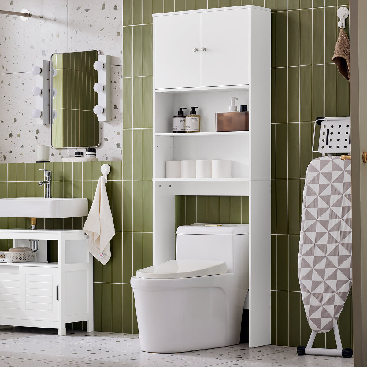 Mobile Bagno Con Ante SoBuy - Scaffale Salvaspazio Per WC E Lavatrice, Bianco 65x182x20cm
