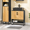 SoBuy BZR202-SCH Mobile Sottolavabo Bagno 60 cm Mobiletto Salvaspazio con Ante in Bambù e Piedini in Metallo Armadietto Moderno Sotto Lavabo per Bagno Piccolo