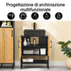 SoBuy BZR202-SCH Mobile Sottolavabo Bagno 60 cm Mobiletto Salvaspazio con Ante in Bambù e Piedini in Metallo Armadietto Moderno Sotto Lavabo per Bagno Piccolo