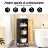 SoBuy BZR203-SCH Mobiletto Bagno Salvaspazio Armadietto Basso con Anta in Bambù e Ripiani Regolabili Mobile da Bagno, WC, Cucina, Ingresso Stile Moderno con Gambe in Metallo 30x30x90cm