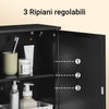 SoBuy BZR204-SCH Pensile Bagno Sospeso con Specchio e Contenitore - Mobiletto Bagno Salvaspazio con Ripiani Regolabili e Design Moderno - Pensile Cucina, Nero, 50x20x45 cm