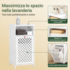 SoBuy BZR211-W Mobiletto Bagno Salvaspazio con Cesto Portabiancheria e Ripiano Aperto – Mobile Bagno in MDF E1 & Tessuto Non Tessuto, Capacità 30kg, Ante Intrecciate con Maniglie Rosse 45x41,5x87cm