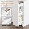 SoBuy BZR214-W Mobile Bagno Salvaspazio Alto e Stretto Mobile Colonna con 1 Cassetto, 2 Cesti Portabiancheria e Ripiano Estraibile Armadietto da Bagno Multiuso 78x38x90cm