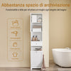 SoBuy BZR216-W Mobile Bagno Salvaspazio Alto con Cesto Portabiancheria 45L – Colonna Bagno Stretto 40x38x180cm con Cassetto in MDF, Ripiano Aperto e Anta Mobiletto per Lavanderia o WC