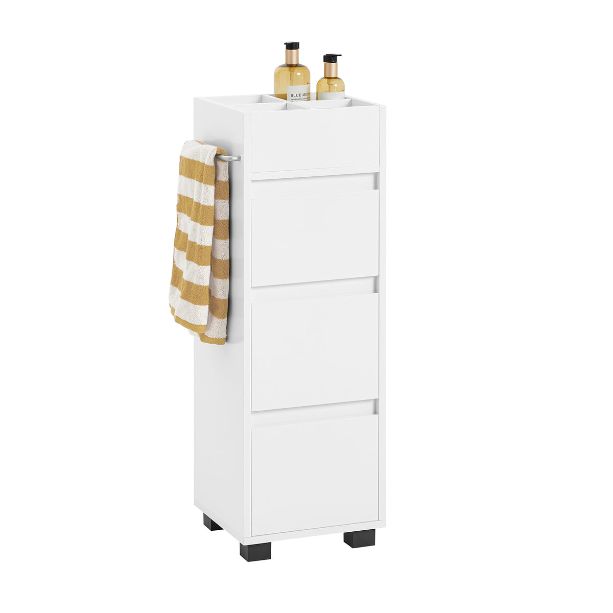 Mobiletto Con Rotelle SoBuy FBT141-W, 70x35x61 Cm, Con 3 Cassetti E 2 Ante A Vetro, Per Soggiorno E Camera, Bianco
