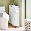 SoBuy BZR31-W Mobiletto da Bagno Stretto con Ruote Armadietto da Bagno con Ante Scorrevoli e Ribaltabile, Comò per Piccoli Spazi e Niche, 52 x 68 x 17 cm, Bianco