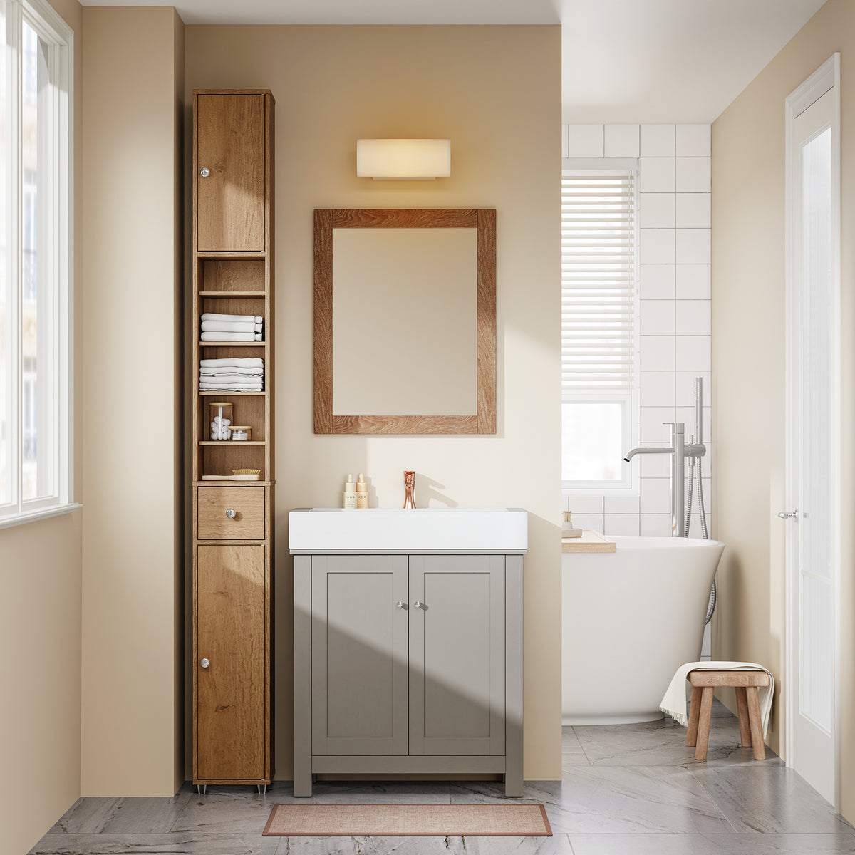 Armadio Colonna Bagno SoBuy 180 Cm - 2 Ante E Cassetto, Colore Noce - Foto 8