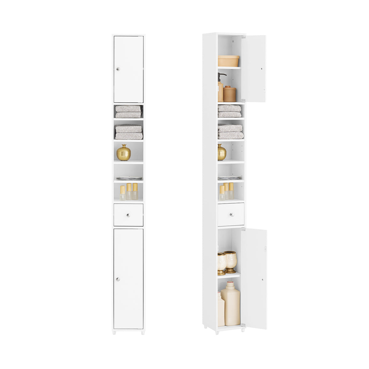 Mobile Colonnina Bagno SoBuy Bianco - Portabiancheria Salvaspazio 31x170x32cm, Con Anta Singola - Foto 8