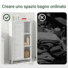 SoBuy BZR39-W Mobiletto da Bagno – Armadio da Bagno Stretto con Porta Lamellata e 3 Ripiani Aperti, Mobile Salvaspazio, Resistente all'Umidità, Colonna per Cucina e Soggiorno, Bianco, 48x96x24cm
