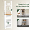 SoBuy BZR43-W Mobile Bagno Alto e Stretto Salvaspazio con Ripiani Aperti e Anta a Doghe – Colonna Bagno da Terra in MDF, Armadietto Moderno per WC o Lavanderia – Bianco/Naturale, 160x40x30 cm