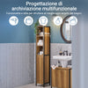 SoBuy BZR62-PF Colonna Bagno Alta e Stretta con 3 Ripiani Aperti e 1 Anta – Mobiletto Salvaspazio Vintage in Metallo e Legno 30x168x28cm