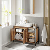 SoBuy BZR63-L-PF, Mobile Bagno Sottolavabo 90cm, Mobiletto Bagno Sottolavabo con Intaglio per Sifone, Mobile Salvaspazio con Ante e Ripiani A Giorno, Armadietto Stile Industriale in Legno e Metallo