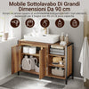 SoBuy BZR63-L-PF, Mobile Bagno Sottolavabo 90cm, Mobiletto Bagno Sottolavabo con Intaglio per Sifone, Mobile Salvaspazio con Ante e Ripiani A Giorno, Armadietto Stile Industriale in Legno e Metallo