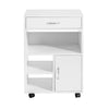 SoBuy FBT106-W Cassettiera Ufficio Cassettiera Scrivania con Ruote Porta Stampante Schedario da Ufficio con Cassetto, Anta e Ripiani Tavolino Salvaspazio Bianco 50x40x75cm
