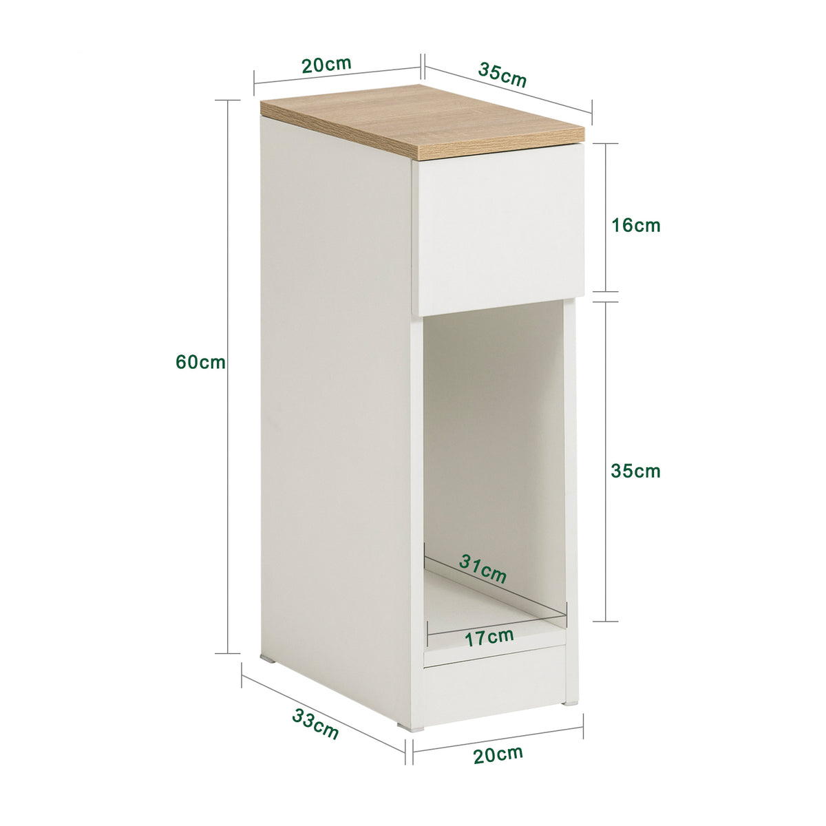 SoBuy Comodino Moderno Con Gestione Cavi FBT128-WN, Bianco, 45x40x55cm, Con Cassetto E Ripiano Aperto, Tavolino Da Notte Con Foro Per Cavi - 3