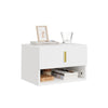 SoBuy FBT176-E-W, comodino sospeso con luce LED a sensore, 40x30x26cm | Cassetto montabile sopra/sotto, Mensole da muro con fronte ondulato del cassetto, maniglia dorata, PB+MDF