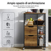 SoBuy FKW111-PF Carrello cucina industriale mobile salvaspazio con cassetti e ripiani mobile cucina con ruote per credenza cassettiera, isola cucina compatta per piccoli spazi Marrone 89x53x37cm