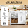 SoBuy FKW129-WN Carrello Cucina con Ruote, Isola Cucina con Piano di Lavoro Estensibile in Legno, 2 Cassetti e Ripiani Regolabili Mobile Salvaspazio per Mobili da Cucina, Bianco, L113 x P91 x H(44-69)