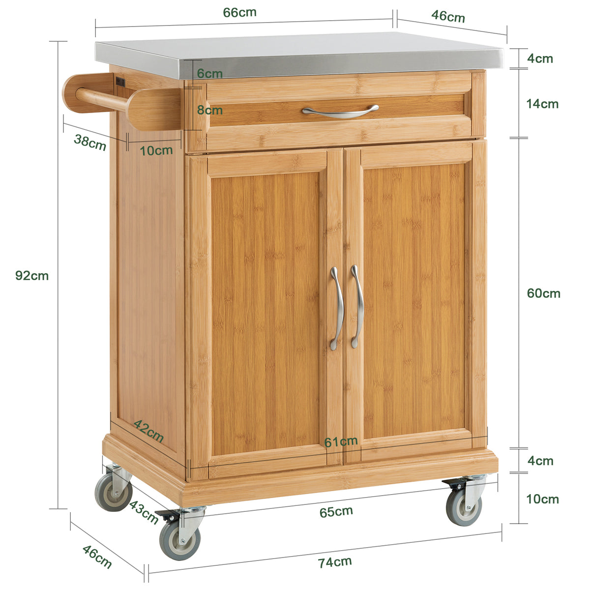 SoBuy Carrello Cucina Credenza Cucina Mobile Cucina Legno Con Ruote Fkw13-N