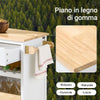 SoBuy FKW131-WN Carrello da Cucina con Ruote, Isola da Cucina con Piano di Lavoro in Legno di Gomma, Mobile Cucina Salvaspazio, Carrello Cucina con Cassetti 92x42x87 cm Bianco