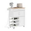 SoBuy FKW45-E-WN, carrello cucina con prese, 75x37,6x86,5 cm, cucina e caffè | Mobile cucina salvaspazio con portabottiglie e piedini intercambiabili, carrello cucina con ruote e piano , MDF/PB
