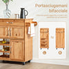 SoBuy FKW45-N, Mobile Cucina Salvaspazio in Legno Massello con Ruote – Carrello Cucina con Cassetti e Portabottiglie, Mobiletto Credenza per Cucina o Sala da Pranzo Colore Naturale 66×38×86 cm