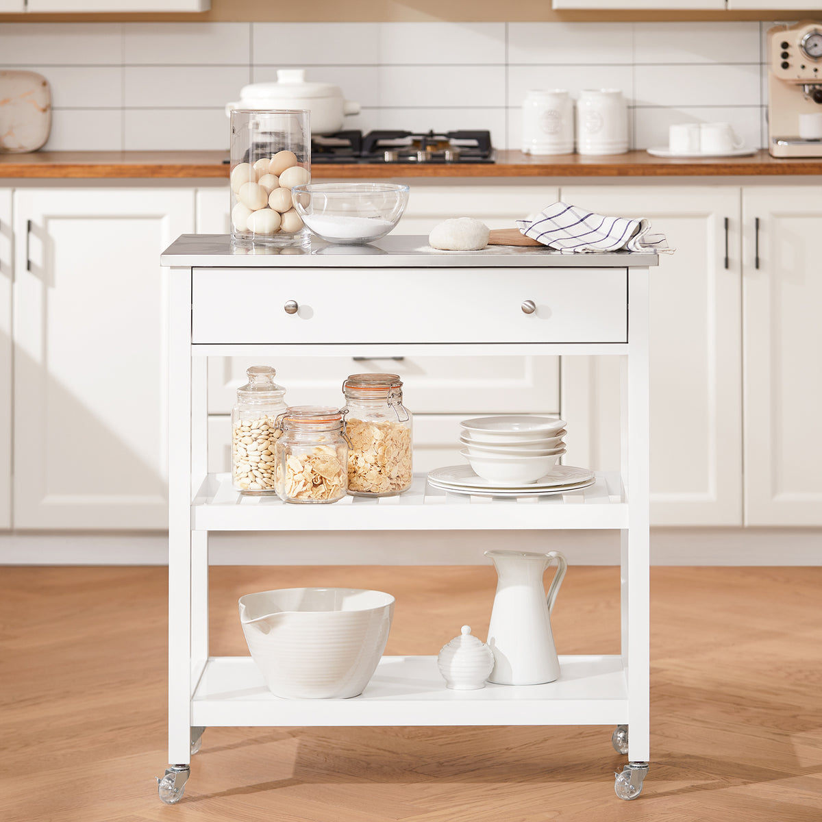 Carrello da cucina bianco con ripiano acciaio - FKW47-N– -IT