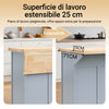 SoBuy FKW71-II-HG Carrello Cucina con Ruote, Isola Cucina con Piano di Lavoro Estensibile, 2 Cassetti e Ripiani Regolabili Mobile Salvaspazio per Mobili da Cucina, Grigio, 115 x 46-71 x 92 cm