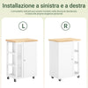 SoBuy FKW75-WN mobile cucina salvaspazio con ruote – Carrello da cucina compatto con credenza bassa e piano di lavoro – Madia cucina con anta singola e ripiano laterale, 60x92x45cm, bianco