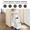 SoBuy FRG127-W Mobile Bagno Cassettiera – Mobiletto Stretto con 2 Cestini – Armadietto Salvaspazio per Piccoli Bagni e WC, Mobiletto Bagno in Legno, Bianco, 30x89x30 cm