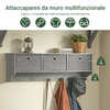SoBuy FRG282-HG Portachiavi da Muro Ingresso Appendini da Muro con 5 Ganci Appendiabiti e 3 Cestini in Tessuto Pieghevole, Mobile Ingresso Appendiabiti Grigio, Capacità di Carico 15kg, 100x20x31cm