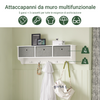 SoBuy FRG282-W Portachiavi da Muro Ingresso Appendini da Muro con 5 Ganci Appendiabiti e 3 Cestini in Tessuto Pieghevole, Mobile Ingresso Appendiabiti Bianco, Capacità di Carico 15kg, 100x20x31cm