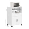 SoBuy FSB09-E-W, Carrello Cucina con Stazione di Ricarica 4 in 1 61,5×40×92 cm | Mobile microonde con piano, 4 ruote (2 con freno) o piedini intercambiabili, PB+MDF, per cucina e sala da pranzo