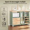 SoBuy FSB81-GR Credenza Cucina Moderna 120 cm con Ripiano per Microonde e Portabottiglie - Mobiletto da Cucina con Ante in Vetro - Mobile Salvaspazio per Sala da Pranzo o Ingresso 120x90x40cm Verde
