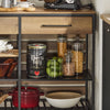 SoBuy FSB85-PF Credenza Cucina Industriale con Ripiani Aperti, 2 Cassetti e Portabottiglie - Mobiletto Salvaspazio con Piano per Microonde - Mobile da Cucina, Soggiorno o Ingresso 120x91x45cm Marrone