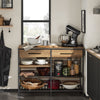 SoBuy FSB85-PF Credenza Cucina Industriale con Ripiani Aperti, 2 Cassetti e Portabottiglie - Mobiletto Salvaspazio con Piano per Microonde - Mobile da Cucina, Soggiorno o Ingresso 120x91x45cm Marrone