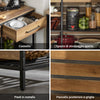 SoBuy FSB85-PF Credenza Cucina Industriale con Ripiani Aperti, 2 Cassetti e Portabottiglie - Mobiletto Salvaspazio con Piano per Microonde - Mobile da Cucina, Soggiorno o Ingresso 120x91x45cm Marrone