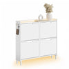SoBuy FSR100-W Schlankes, platzsparendes Schuhregal für den Eingangsbereich, Schuhregal mit 4 verstellbaren Holzklappentüren, Kleiderschrank, hohes und schmales Schuhregal für den Flur, 100 x 19 x 91 cm, Weiß