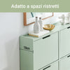 SoBuy FSR100-GR Scarpiera Salvaspazio Slim da Ingresso Mobile Portascarpe con 4 Ante a Ribalta Regolabili in Legno Armadio Scarpiera Alta e Stretta per Corridoio, 100x19x91 cm,Verde Chiaro