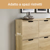 Scarpiera FSR100-N Salvaspazio Slim da Ingresso – Mobile Portascarpe con 4 Ante a Ribalta Regolabili in Legno – Armadio Scarpiera Alta e Stretta per Bagno o Corridoio, 100x19x91 cm,Naturale