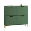 SoBuy FSR100-SY Scarpiera Salvaspazio Slim da Ingresso Mobile Portascarpe con 4 Ante a Ribalta Regolabili in Legno Armadio Scarpiera Alta e Stretta per Corridoio, 100x19x91 cm,Verde Scuro