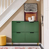 SoBuy FSR100-SY Scarpiera Salvaspazio Slim da Ingresso Mobile Portascarpe con 4 Ante a Ribalta Regolabili in Legno Armadio Scarpiera Alta e Stretta per Corridoio, 100x19x91 cm,Verde Scuro