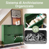 SoBuy FSR100-SY Scarpiera Salvaspazio Slim da Ingresso Mobile Portascarpe con 4 Ante a Ribalta Regolabili in Legno Armadio Scarpiera Alta e Stretta per Corridoio, 100x19x91 cm,Verde Scuro