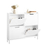 SoBuy FSR100-W Scarpiera Salvaspazio Slim da Ingresso Mobile Portascarpe con 4 Ante a Ribalta Regolabili in Legno Armadio Scarpiera Alta e Stretta per Corridoio, 100x19x91 cm, Bianco