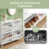 SoBuy FSR100-W Scarpiera Salvaspazio Slim da Ingresso Mobile Portascarpe con 4 Ante a Ribalta Regolabili in Legno Armadio Scarpiera Alta e Stretta per Corridoio, 100x19x91 cm, Bianco
